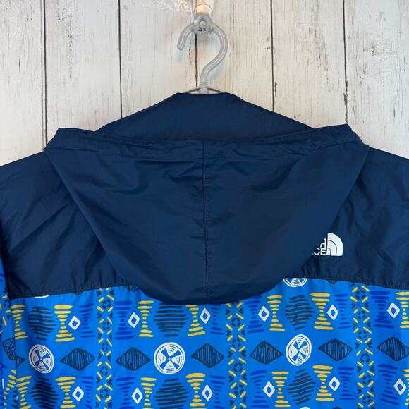 North Face Lake Blue Song Line Print Novelty Fanorak Windbreaker Size Large - Picture 12 of 16